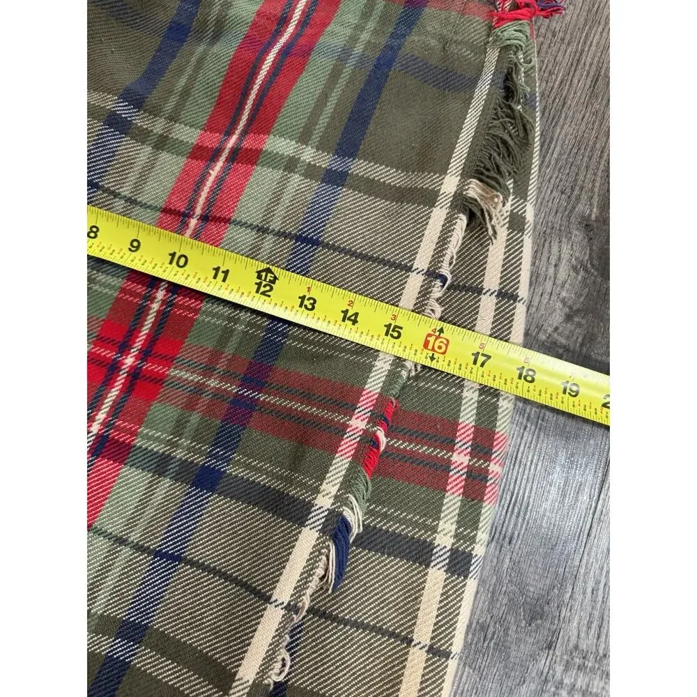 Vintage Liz Claiborne Plaid Wrap Skirt Green Red Fringe Academia Size 4 Holiday